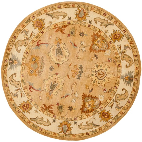 SAFAVIEH Bergama Taupe/Ivory 4 ft. x 4 ft. Round Border Area Rug