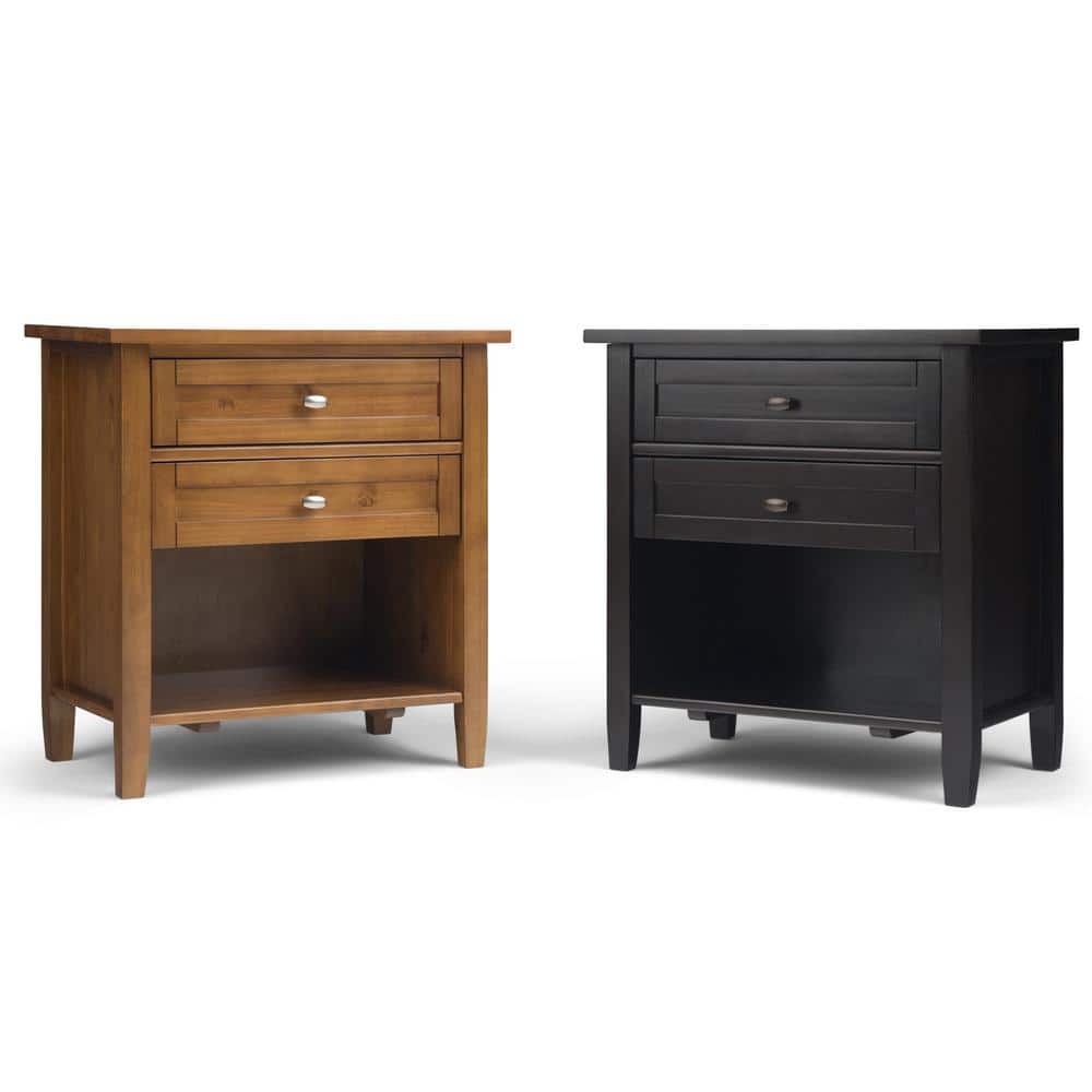 Light Golden Brown Solid Wood 2-Drawer Nightstand with Nickel Pulls