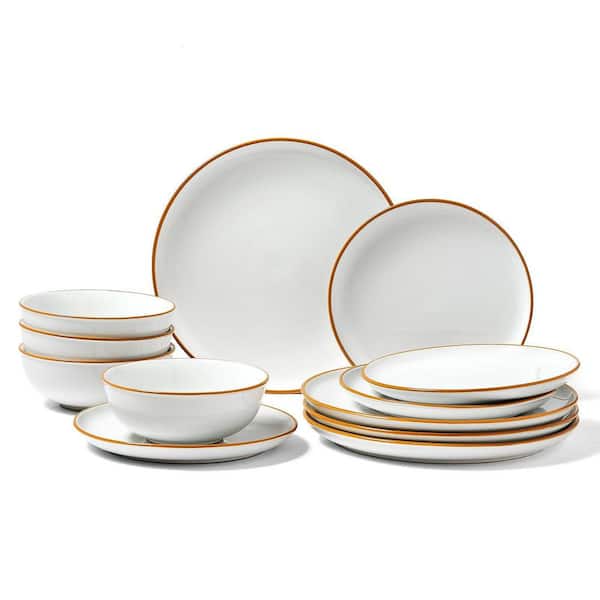 12-Pieces Dinnerware Set Ceramic Plates and Bowls Sets Service for 4-White