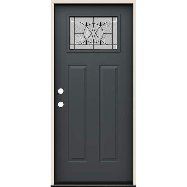 JELD-WEN 36 in. x 80 in. Right-Hand Craftsman Tryon Decorative Glass Marine Steel Prehung Front Door