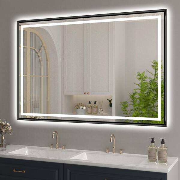 Hpeytaire 48 in. W x 32 in. H Rectangular Aluminum Slope Framed Backlit Front Light Wall LED Bathroom Vanity Mirror in Matte Black