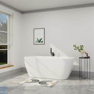 59 in. Acrylic Flatbottom Not-Whirlpool Modern Stand Alone Freestanding Bathtub with Soaking in Glossy White