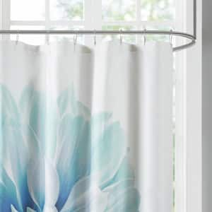 Quinn Aqua 72 in. Printed Floral Cotton Shower Curtain