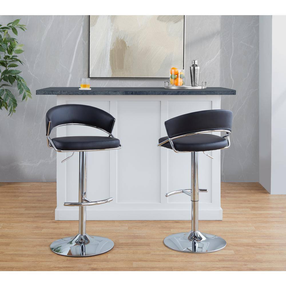 Adjustable Black Faux Leather and Chrome Swivel Barstool Set
