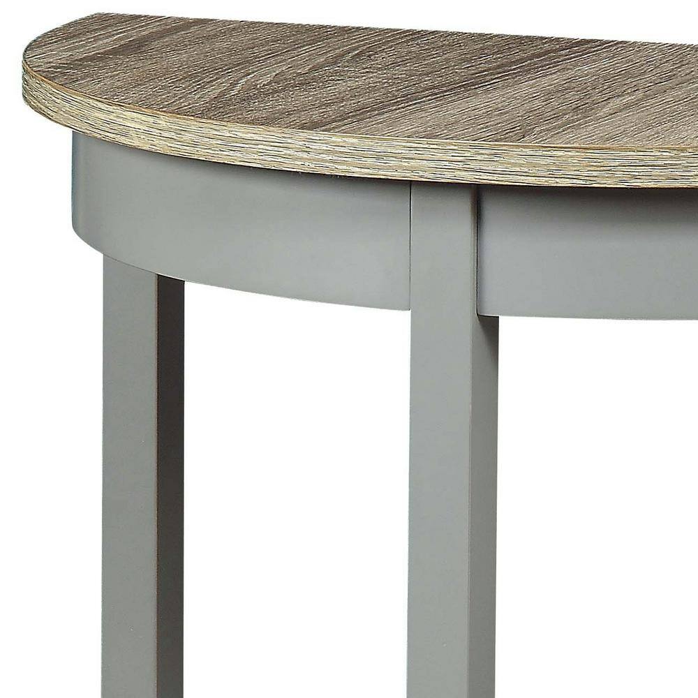 Contemporary Demilune Wooden Console Table with Open Shelf in Gray Oak
