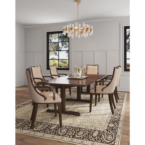 Grand Tan Faux Leather and Velvet Upholstered Traditional Dining Armchair
