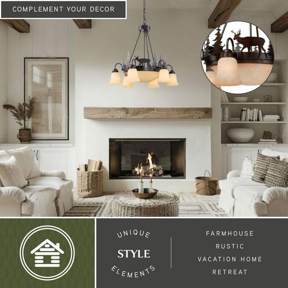 Rustic Deer Silhouette 9-Light Chandelier in Burnished Bronze