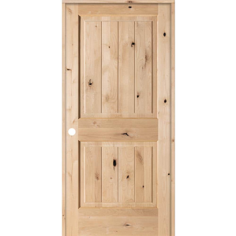 36 in. x 80 in. Knotty Alder 2 Panel Square Top V-Groove Solid Wood Right-Hand Single Prehung Interior Door price history on PriceWatchPro