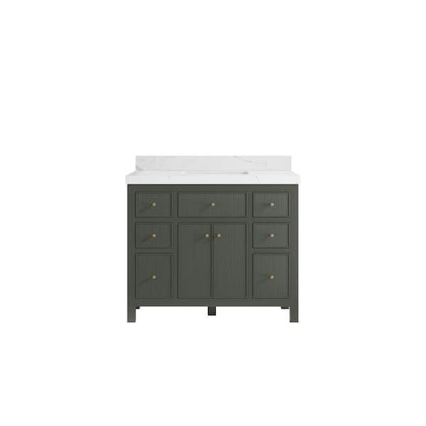 Sonoma 42 in. W x 22 in. D x 36 in. H Bath Vanity in Pewter Green with 2" Calacatta Quartz Top