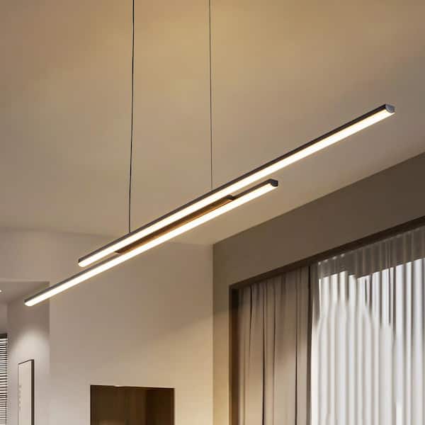 Rennnsan Sam 2-Light Matte Black Dimmable LED Linear Kitchen Island Pendant Light