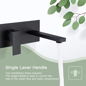 Modern Single Handle Wall Mounted Bathroom Faucet with 2 Holes Brass Rough-in Valve in Matte Black