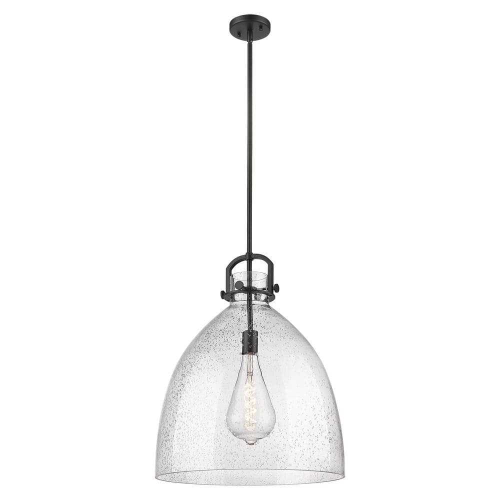 Newton Bell 100-Watt 1-Light Matte Black Shaded Mini Pendant Light with Seeded Glass Shade price history on PriceWatchPro