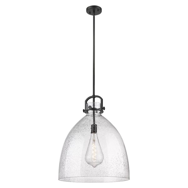 Newton Bell 100-Watt 1-Light Matte Black Shaded Mini Pendant Light with Seeded Glass Shade