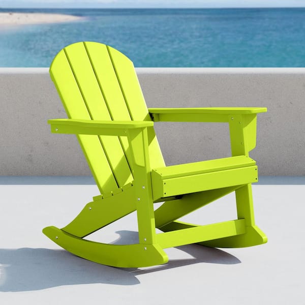 Laguna Fade Resistant Outdoor Patio HDPE Poly Plastic Adirondack Porch Rocking Chair in Lime