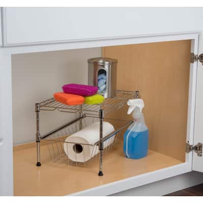 1-Shelf Chrome Pantry Organizer with Pull Out Basket