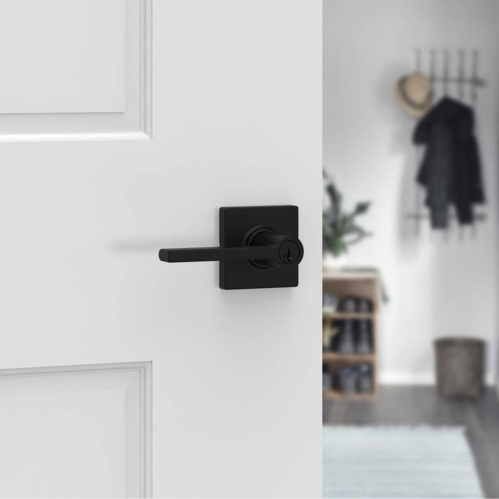 Matte Black Contemporary Keyed Entry Door Lever