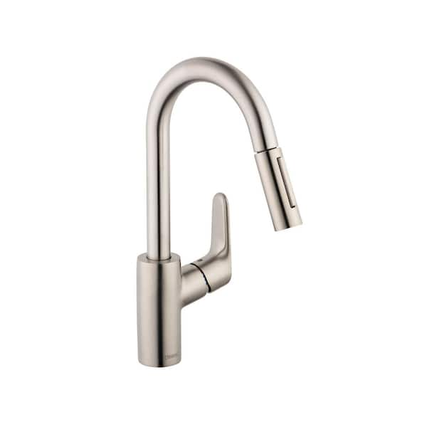 Focus Prep Single-Handle Pull-Down Sprayer Kitchen Faucet in Steel Optik