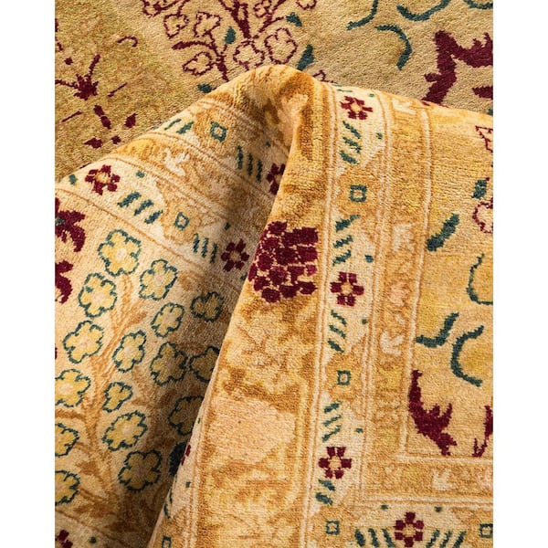 Mogul Yellow 12 ft. x 18 ft. Oriental Wool Indoor Area Rug