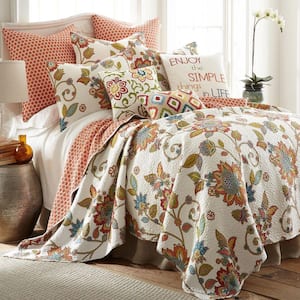 Clementine 3-Piece Multi-color Floral Cotton King/Cal King Quilt Set
