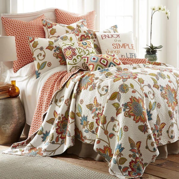 Clementine 3-Piece Multi-color Floral Cotton King/Cal King Quilt Set