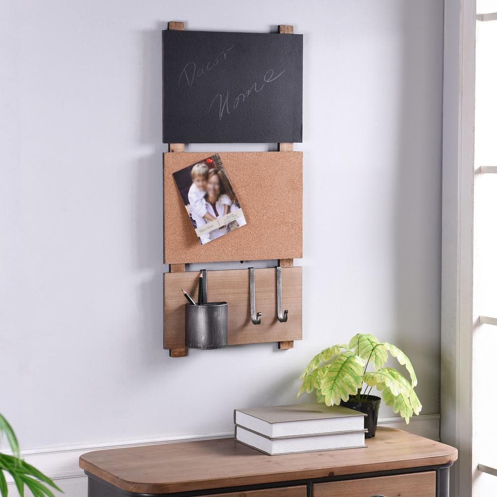 Natural and Black Multi-Functional Chalkboard and Corkboard with Storage