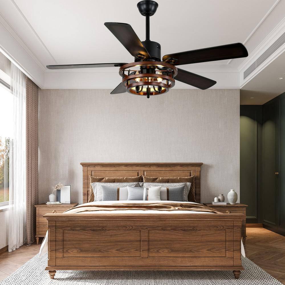 Manca 52in. Indoor Matte Black Standard Farmhouse DlY Shape Ceiling Fan W/Light, Reversible Downrod Ceiling Fan W/Remote price history on PriceWatchPro