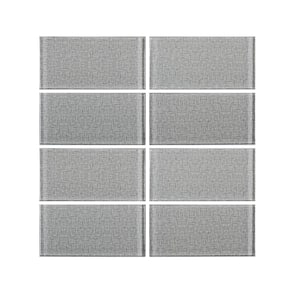 Canvas Glass Gray 3 in. x 6 in. Subway Glossy Glass Wall Tile (8 sq. ft./Case)