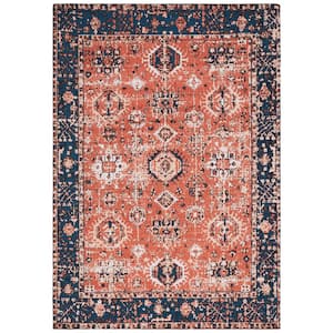 Easy Care Red/Navy 4 ft. x 6 ft. Machine Washable Border Medallion Geometric Area Rug
