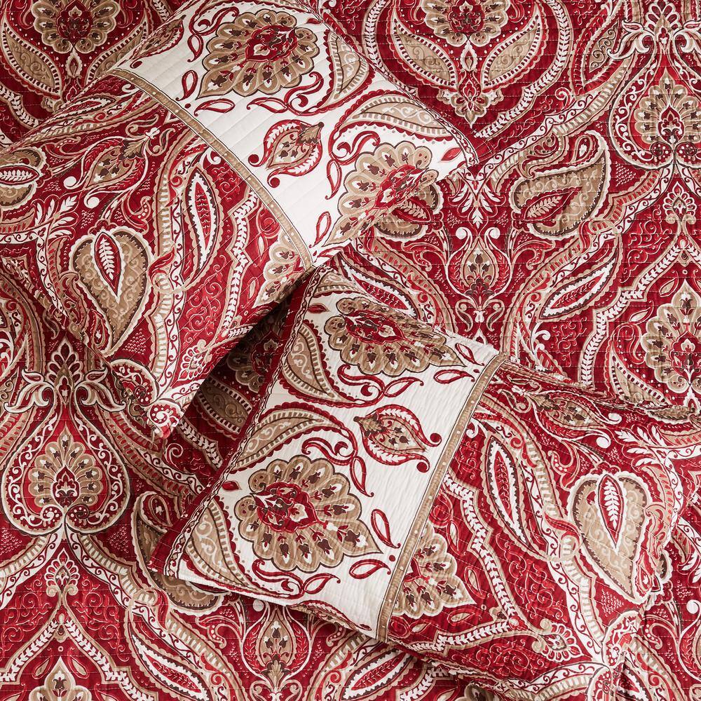 Astrid Red and Taupe Cotton Quilted Standard Sham