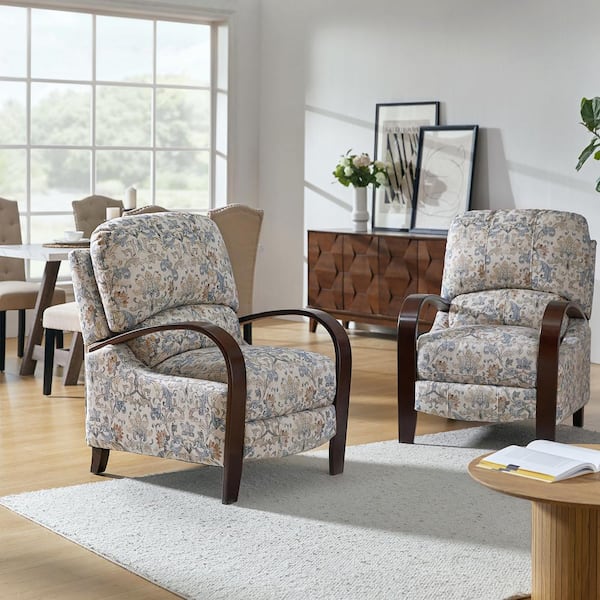 JAYDEN CREATION Carina Traditional Floral Fabric Manual Cigar Recliner with Plush Cushioned Back Set of 2-Grey