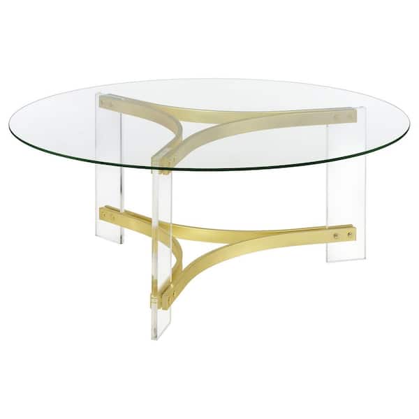 Coaster Janessa 40 in. Clear and Matte Brass Round Glass Top Coffee Table with Acrylic Legs
