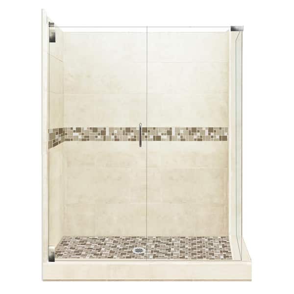 American Bath Factory Tuscany Grand Hinged 36 in. x 42 in. x 80 in. Left-Hand Corner Shower Kit in Desert Sand and Chrome Hardware