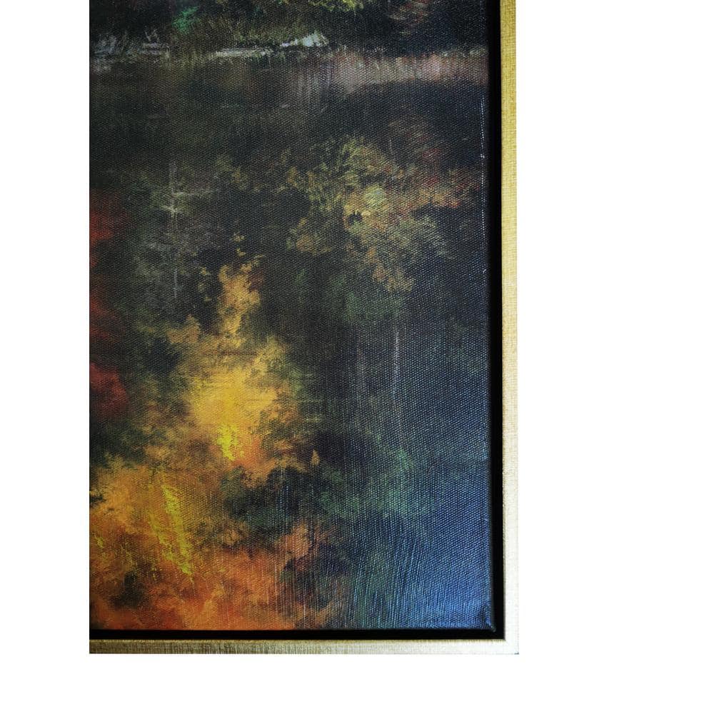 Large Autumn Landscape Abstract Canvas Painting with Gold Frame
