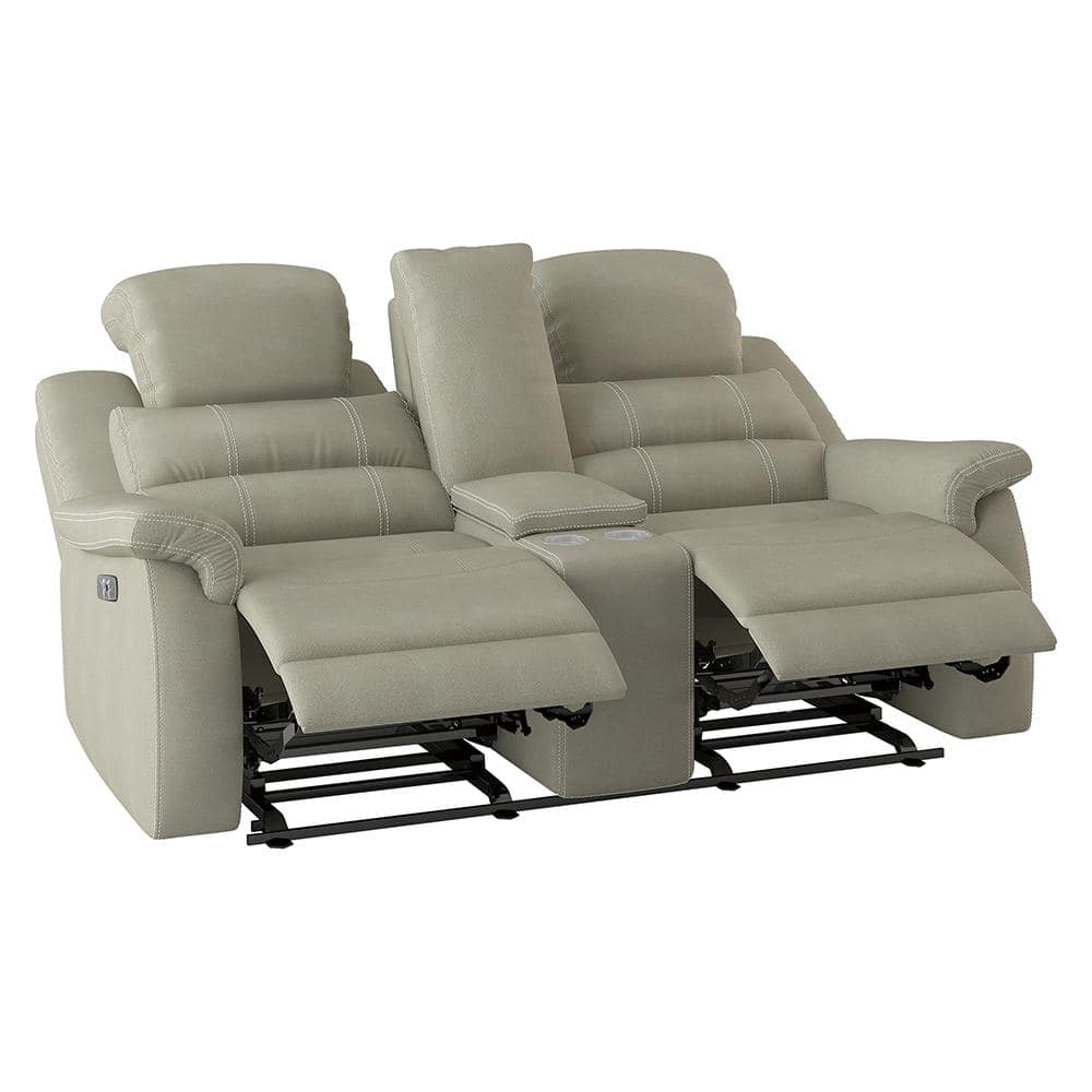 Gray Microfiber Manual Reclining Loveseat with Cup Holder