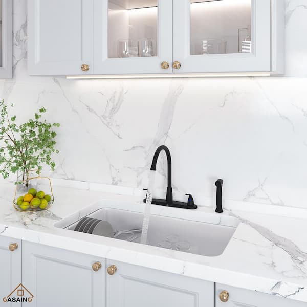 Double Handle Standard Kitchen Faucet with Side Sprayer in Matte Black