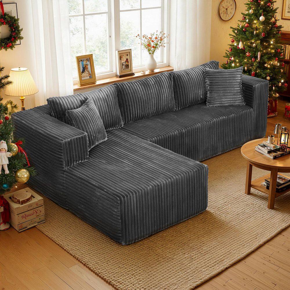 105.11 in. Wide Square Arm 2-Piece Modern Corduroy Fabric L-Shape Modular Sectional Sofa in Gray with Chaise price history on PriceWatchPro