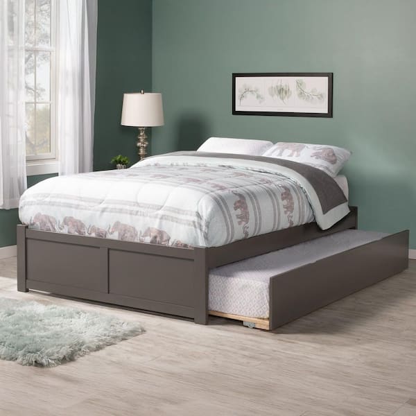 AFI Concord Gray Solid Wood Frame King Platform Bed with Twin XL Trundle and Footboard
