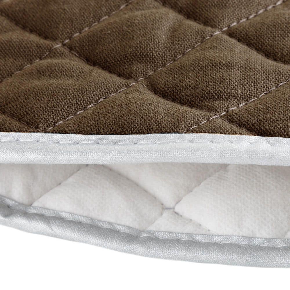 Extra Long Brown Cotton Quilted Oven Mitts Set