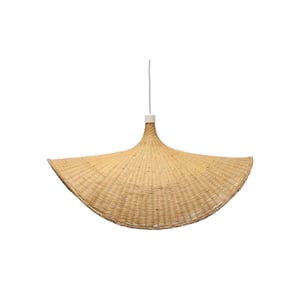 60-Watt 1-Light White Cone Fan Pendant Light with Bamboo Shade