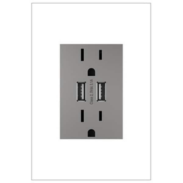 adorne 15 Amp 125-Volt Dual USB Plus-Size Duplex Outlet, Magnesium