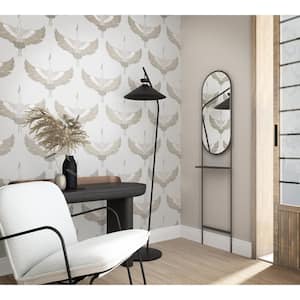 Kumano Collection Cream Textured Flying Storks Pearlescent Finish Non-Pasted Vinyl on Non-Woven Wallpaper Roll