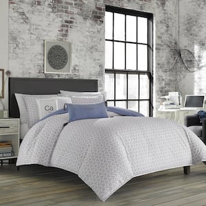 Downward Dog 92 in. x 96 in. Gray/Blue Beach and Nautical Full/Queen Cotton Blend Duvet Cover