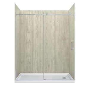 Marina Roller 60 in L x 30 in W x 78 in H Right Drain Alcove Shower Stall/Kit in Driftwood and Silver Hardware