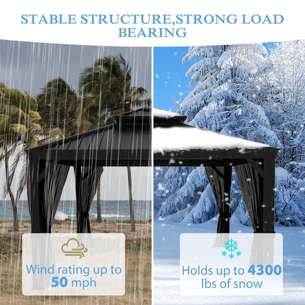 12 ft. W x 12 ft. D Aluminum Hardtop Gazebo with Galvanized Double Roof and Textilene Netting