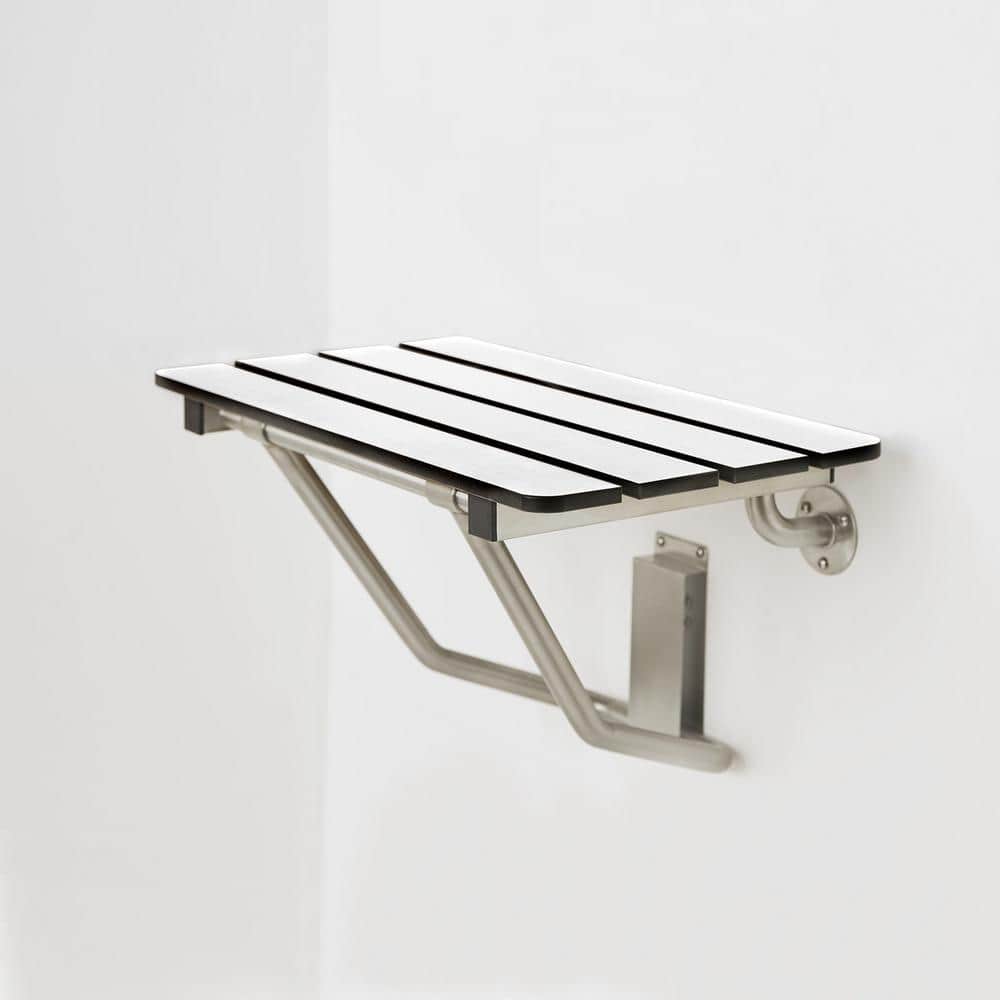 32" x 15" White Phenolic Slats Folding Wall Mount Shower Seat