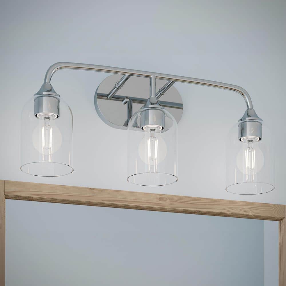 Ilia 22 In. 3-Light Chrome Transitional Bath Vanity Light with Clear Glass Shades price history on PriceWatchPro