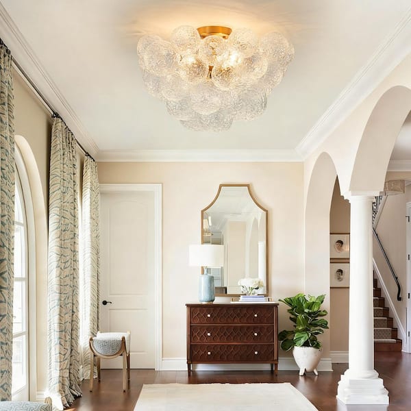 Y'INSP 20.87 In 3-Light Brushed Gold Modern Bubble Semi-Flush