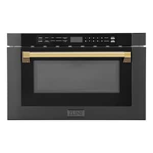 Autograph Edition 24 in. 1000-Watt Built-In Microwave Drawer in Black Stainless Steel & Traditional Polished Gold Handle