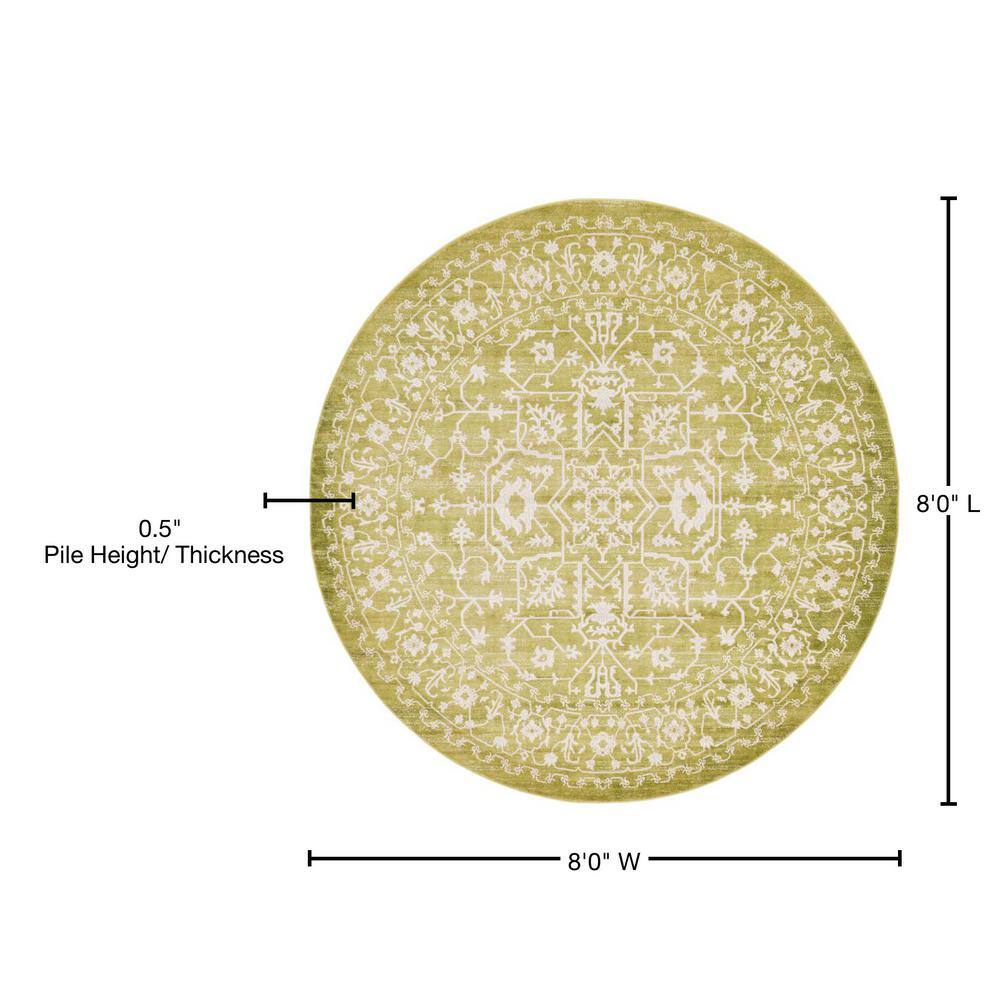 Round Light Green Abstract Synthetic Easy Care Rug