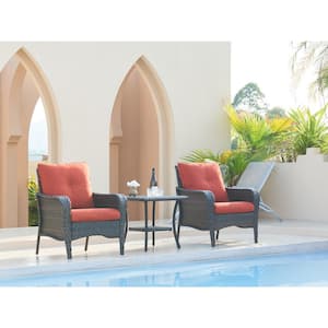 Brentwood 3-Pieces Wicker Patio Conversation Deep Seating Set with Red Cushions